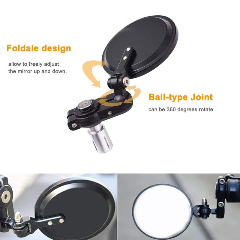 MOTLTECH Universal Motorcycle Mirrors - 3 Inch Round Folding Bar End Side Mirror for Honda, Scooter, Suzuki, Yamaha, Kawasaki, Victory, Harley Davidson and More - Image 4